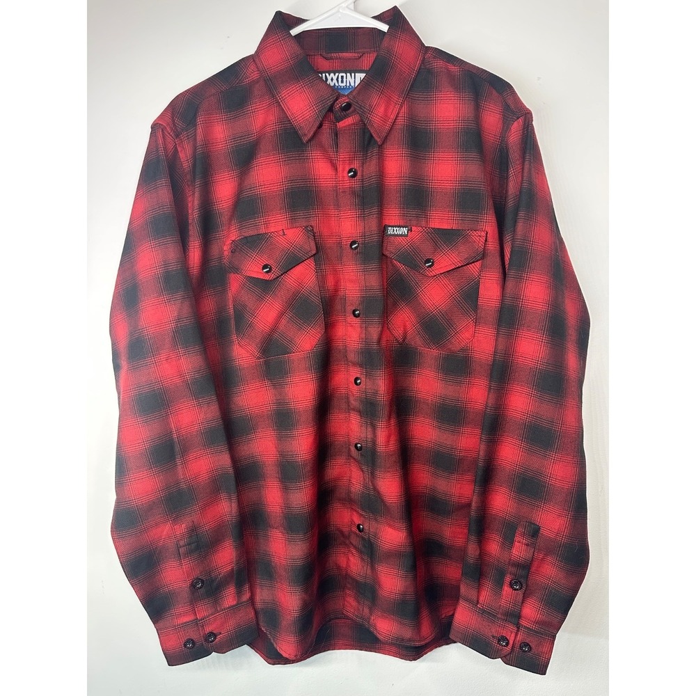 Dixxon Flannel Watts Plaid Shirt Red Black Long Sleeve Pear‎ Snap - Large